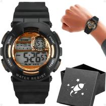 relogio digital infantil menino silicone criança + caixa original rose presente criança silicone ajustavel preto alarme