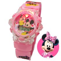 Relógio digital infantil Minnie Mickey Mouse Musical Luzes rosa