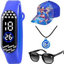 Relogio Digital Infantil + Oculos Protecao UV + Colar + Bone original presente luz data preto menino silicone criança