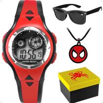 relogio digital infantil + oculos proteção uv homem aranha presente casual qualidade premium heroi vermelho social preto