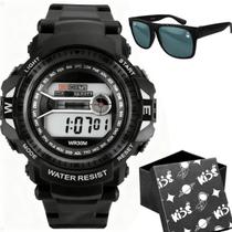 Relogio Digital Infantil Preto Led + Oculos Sol + Caixa original qualidade premium presente menino data adolescente Relogio Digital Infantil Preto Led + Oculos Sol + Caixa original qualidade premium presente menino data adolescente