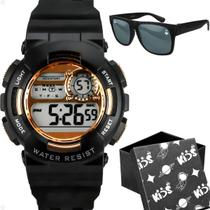 Relogio digital infantil preto menino + oculos sol + caixa adolescente criança original esportivo cronometro presente prova dagua data rose