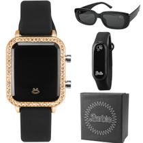 Relogio digital infantil preto strass + caixa + oculos sol pulseira ajustavel + relogio bracelete