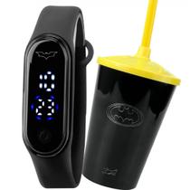Relogio Digital Infantil Prova Dagua Led Preto + Copo Batman criança adolescente presente original menino heroi preto Relogio Digital Infantil Prova Dagua Led Preto + Copo Batman criança adolescente presente original menino heroi preto