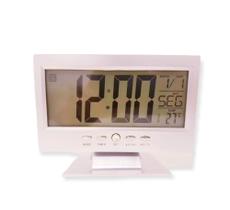 Relógio digital LCD de mesa com luz despertador alarme e temperatura controle de voz - Raffs