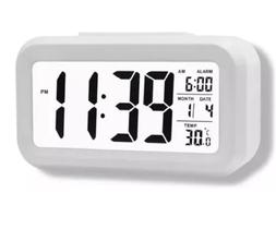 Relógio Digital LCD Despertador de Mesa Cabeceira Quarto Idoso - Branco