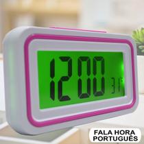 Relógio Digital LCD Fala Hora Em Português Pink CBRN09084 - COMMERCE BRASIL