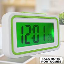 Relógio Digital LCD Fala Hora Em Português Verde CBRN09091 Relógio Digital LCD Fala Hora Em Português Verde CBRN09091