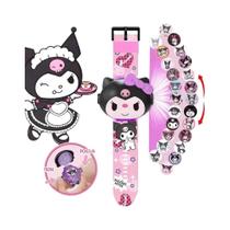 Relógio Digital LED 3D De Projeção Sanrio Kawaii Infantil Cinnamoroll Kuromi Melody Com Pulseira De