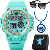 Relogio Digital Led Azul Infantil + Oculos Sol menina qualidade premium crianca protecao uv pulseira ajustavel presente Relogio Digital Led Azul Infantil + Oculos Sol menina qualidade premium crianca protecao uv pulseira ajustavel presente