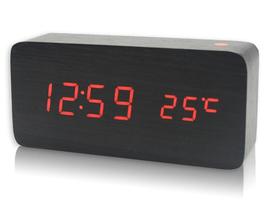 Relógio Digital Led Cabeceira Com Termômetro Estilo Madeira