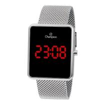 Relógio Digital LED Champion Prata Fundo Preto Quadrado