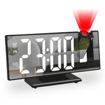 Relógio Digital Led Espelhado Com Projetor 180 Parede Teto Temperatura Despertador Hora 12H 24H Cores Branco Verde Vermelho