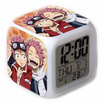 Relógio digital LED Fairys Tails, quadrado colorido com alarme