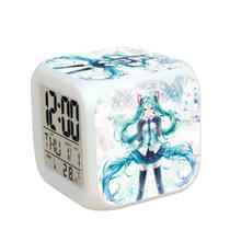 Relógio digital LED Hatsune Miku Square com despertador de 8 cm