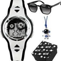 Relogio digital led infantil colar caixa + oculos sol menino esportivo pingente original silicone criança ajustavel luz