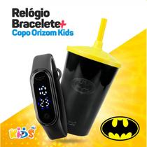 Relogio Digital LED Kids Infantil Batman Orizom Prova Dagua Preto + Copo Batman Criança Esportivo Presente Original