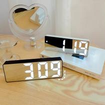 Relogio Digital Led LCD Brilha Portatil Cabeceira Mesa Espelhado Hora Despertador Alarme - Place
