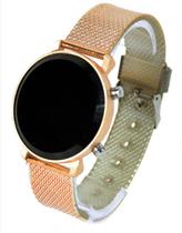 Relógio Digital Led Luxo Feminino Unissex Redondo Pulseira Silicone Ajustável Dourado Rose Gold Prata Preto Moda