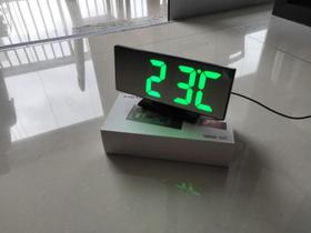 Relógio digital led mesa espelhado calendário temperatura desperdator usb -trasseira preta - Xt