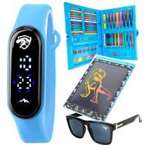 Relógio Digital Led Prova Dágua Maleta Kit Escolar Lousa Mágica Tablet LCD Óculos de Sol Infantil