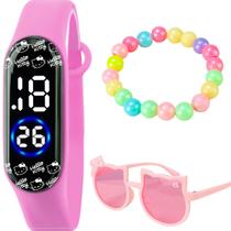 relogio digital led rosa infantil + pulseira + oculos sol original presente pulseira ajustavel qualidade premium