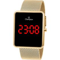 Relógio Digital LED Unisex Dourado Champion Vidro Preto QTZ