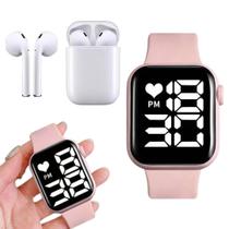 Relógio digital masculino e feminino + Fone Bluetooth Red2