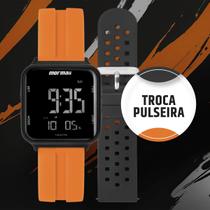 Relógio Digital Masculino e Feminino Unisex de Pulso Troca a Pulseira Kit com 2 Pulseiras Preto e Laranja à Prova D Água Quadrado Mormaii