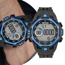 Relógio Digital Masculino Esportivo de Pulso com Pulseira de Silicone Preto e Azul à Prova D Água Shock Mormaii