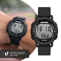 Relógio Digital Masculino Preto com Caixa de Polímero e Pulseira de Silicone com Contador de Colorias e Distância Esportivo e Casual Mormaii