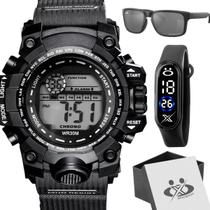 Relogio Digital Masculino Prova Dagua + Oculos Proteção UV qualidade premium esportivo cronometro alarme resistente data