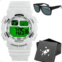 Relogio Digital Menino Branco Infantil + Oculos Sol + Caixa