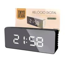 Relógio Digital Mesa Despertador Espelhado USB Pilha Cor:Preto