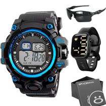 Relógio Digital Militar Masculino Prova Dagua 30m Relogio Casual Homem Óculos Sol Proteção UV400 Caixa Kit Presente