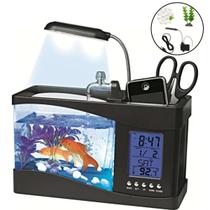 Relógio Digital Multifuncional com Mini Aquário Decorativo