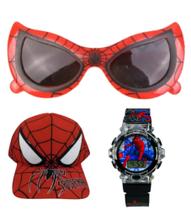 Relogio digital musical com led e bone e oculos modelo novo infantil do homem aranha, novidade