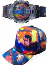 Relogio digital musical com led e bone infamtil do superman,um otimo para alegria do seu filho