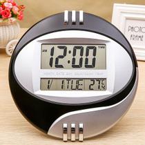 Relógio Digital Parede Mesa Despertador Redondo 26 cm Preto CBRN19854 - COMMERCE BRASIL