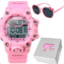 relogio digital prova dagua infantil + oculos sol + caixa cronometro silicone criança menina pink qualidade premium data