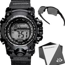 relogio digital prova dagua masculino + caixa pulseira ajustavel acetato esportivo preto proteção uv resistente data