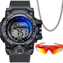 Relogio Digital Prova Dagua Masculino + Cordao Prata Grumet led corrida resistente bike social preto casual bicicleta