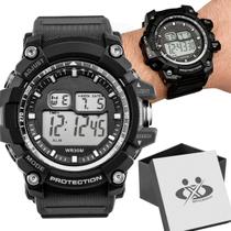 relogio digital prova dagua masculino preto original + caixa cronometro esportivo resistente alarme