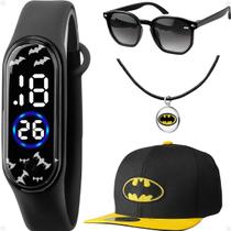 Relogio digital prova dagua ou relogio infantil + oculos + colar + bone esportivo criança menino data silicone original presente batman