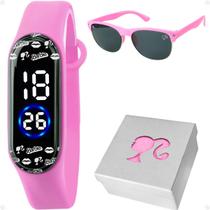 Relogio Digital Rosa Barbie Infantil + Oculos Sol + Caixa presente original protecao uv silicone criança esportivo pink