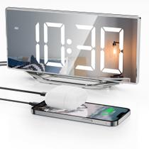 Relógio digital Roxicosly 8,7" com alarme de espelho LED com 2 USB