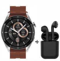 Relogio Digital Smatwatch Hw28 Esportivo tecnologia NFC mais fone de ouvido i12 Cor: Marrom