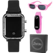 Relogio Digital Strass Preto Infantil + Caixa silicone ajustavel adolescente original criança data casual led social