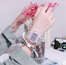 Relógio Digital Transparente lilás com LUZ LED Calendário Cronometro