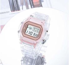 Relógio Digital Transparente Rosa com LUZ LED Calendário Cronometro